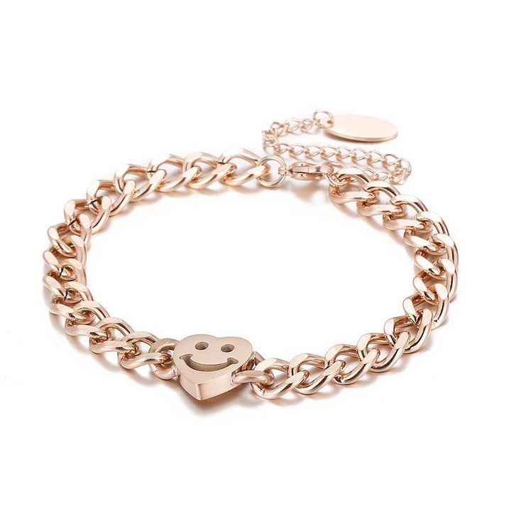 KALEN Heart Smiley Bracelet Face Charms Bracelet for Women Hot Fashion Silver Gold Color Handmade Stainless Steel Cuban Bracelet.