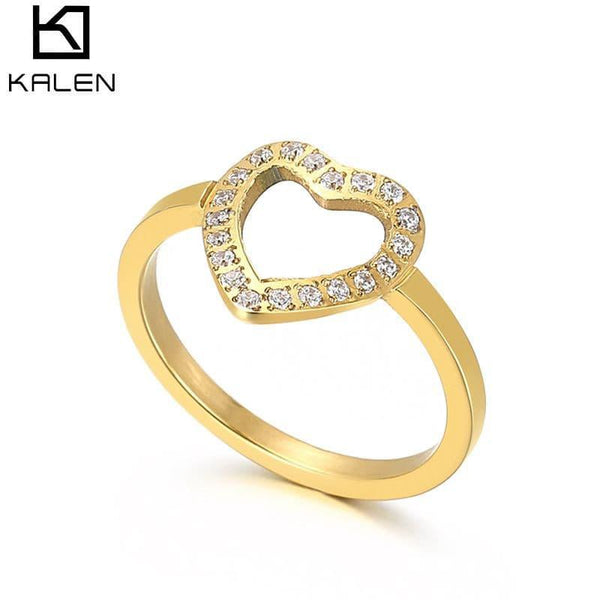Kalen High Quality CZ Rings For Women Girls Sweet Romantic Cute Heart Zircon Wedding Party Finger Steel Rings Fashion Jewelry.