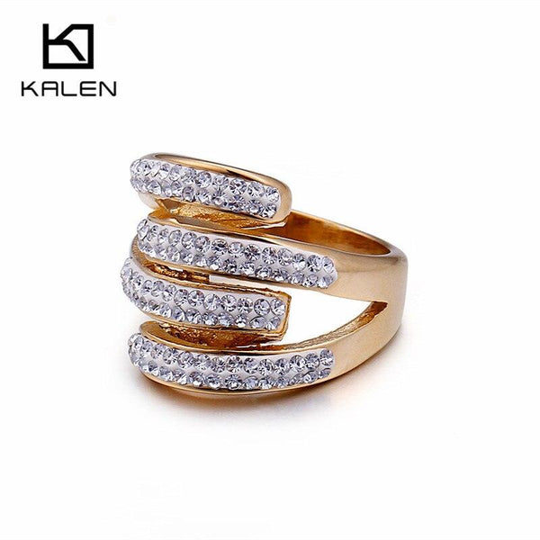 Kalen High Quality Rhinestone Gold Color Ring For Women Stainless Steel Geometric Irregular Finger Anillos Girls Fashion Jewelry.