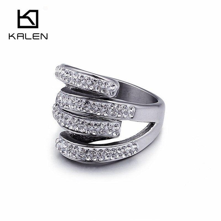 Kalen High Quality Rhinestone Gold Color Ring For Women Stainless Steel Geometric Irregular Finger Anillos Girls Fashion Jewelry.