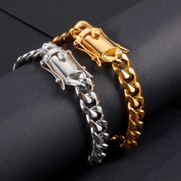 Kalen High Quality Stainless Steel 11mm Wide Men's Bracelet Cuban Chain Heavy Chain Hip Hop Jewelry.