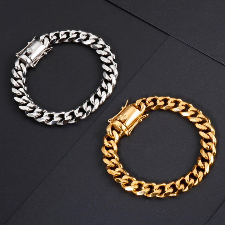 Kalen High Quality Stainless Steel 11mm Wide Men's Bracelet Cuban Chain Heavy Chain Hip Hop Jewelry.