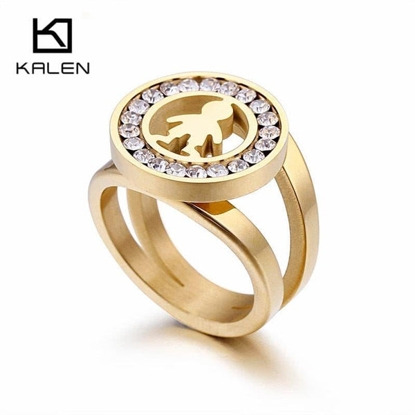 KALEN High Quality Stainless Steel Gold Rings For Women Little Boy Pattern Finger Rings For Girls Family Love Jewelry Gifts 2018.