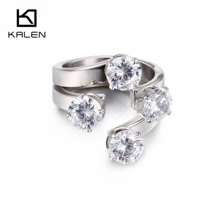 Kalen High Quality Women Wedding Rings Rhinestone &amp; Stainless Steel Gold Color Unique Engagement Rings Bands Girls Party Gifts.