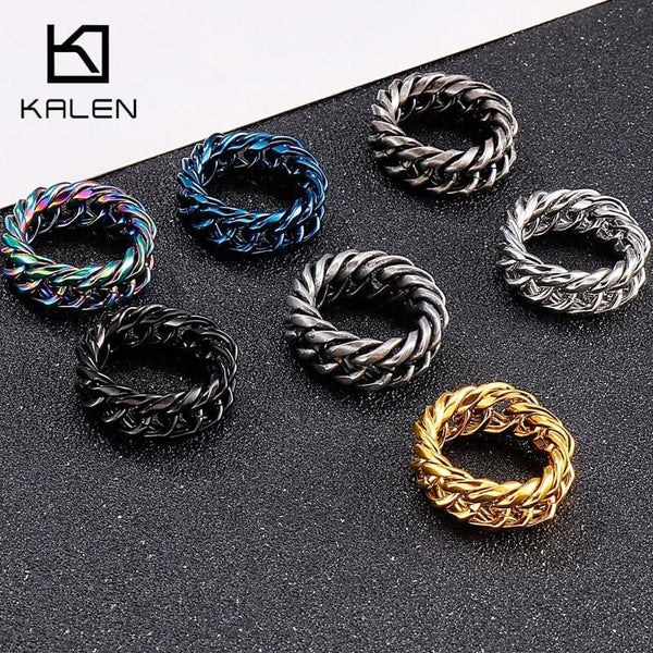 Kalen Hip Hop Color Cuban Chain Ring 9mm Trendy Men's Ring Fashion Jewelry Gift Wholesale.