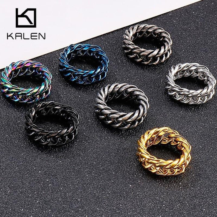 Kalen Hip Hop Color Cuban Chain Ring 9mm Trendy Men's Ring Fashion Jewelry Gift Wholesale.