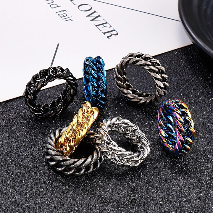 Kalen Hip Hop Color Cuban Chain Ring 9mm Trendy Men's Ring Fashion Jewelry Gift Wholesale.