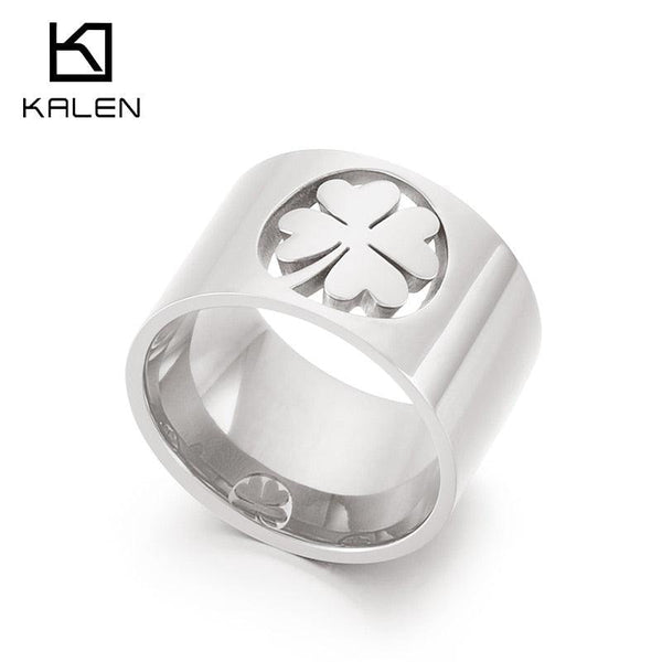 Kalen Hollow Clover Pattern Ring Stainless Steel 18k Gold Plated Engraving Wildflower Tea Leaf Cross Signet Rings For Women.