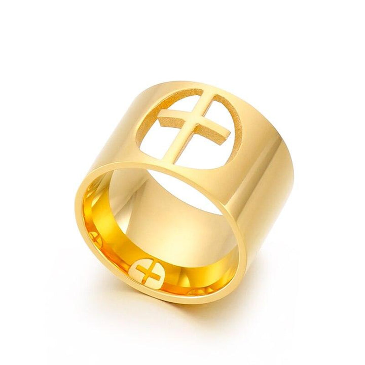 Kalen Hollow Clover Pattern Ring Stainless Steel 18k Gold Plated Engraving Wildflower Tea Leaf Cross Signet Rings For Women.