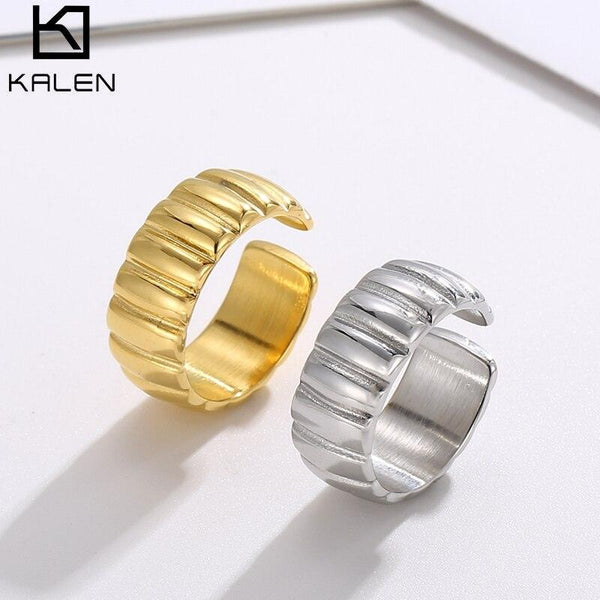 Kalen INS Vintage Open Ring Stainless Steel Jewery for Women 18k Gold Plated Rings Fashion Simple Croissant Adjustable Ring.