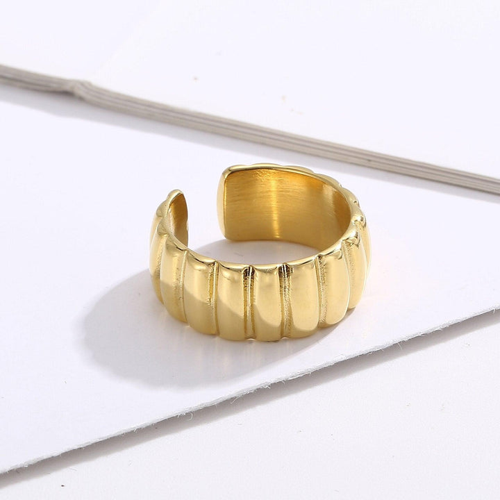 Kalen INS Vintage Open Ring Stainless Steel Jewery for Women 18k Gold Plated Rings Fashion Simple Croissant Adjustable Ring.