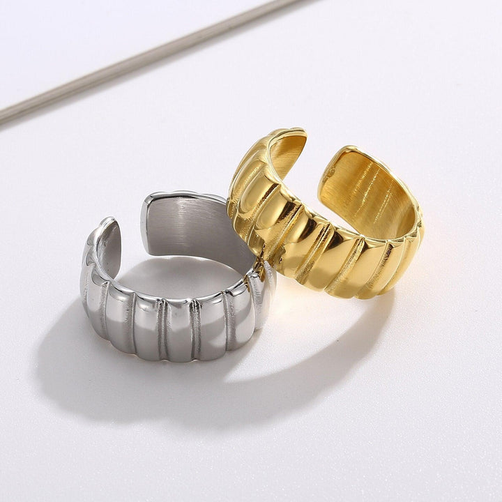 Kalen INS Vintage Open Ring Stainless Steel Jewery for Women 18k Gold Plated Rings Fashion Simple Croissant Adjustable Ring.