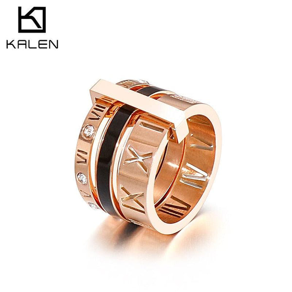 Kalen Ladies Roman Numerals Ring Party Jewelry High Quality Stainless Steel Fashion Accessories.