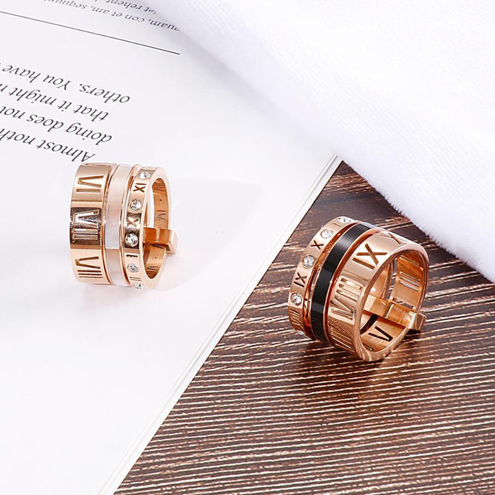 Kalen Ladies Roman Numerals Ring Party Jewelry High Quality Stainless Steel Fashion Accessories.