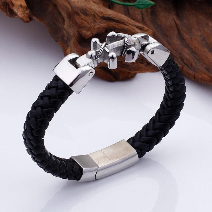 Kalen Leather Stainless Steel Anchor Bracelet For Men - kalen