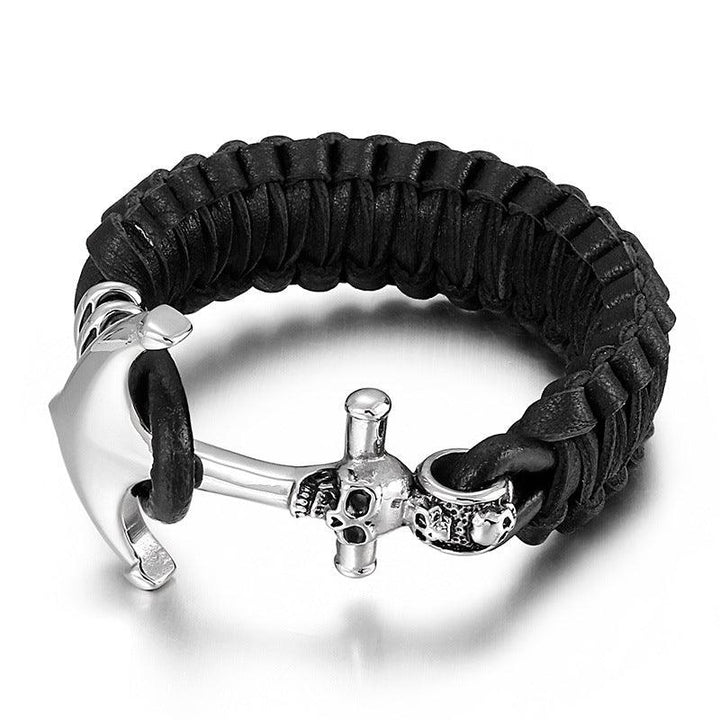 Kalen Leather Stainless Steel Annchor Bracelet For Men - kalen