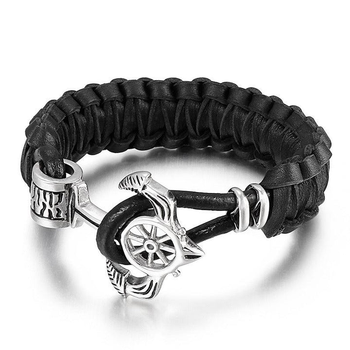 Kalen Leather Stainless Steel Annchor Bracelet For Men - kalen