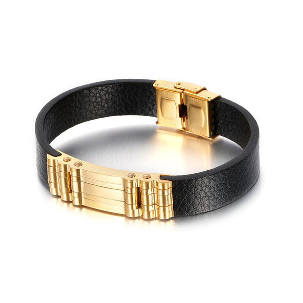 Kalen Leather Stainless Steel Bracelet For Men - kalen