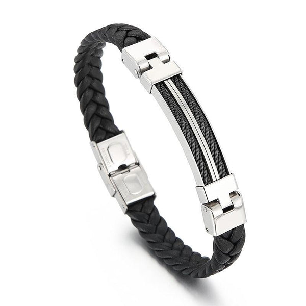 Kalen Leather Stainless Steel Bracelet For Men - kalen