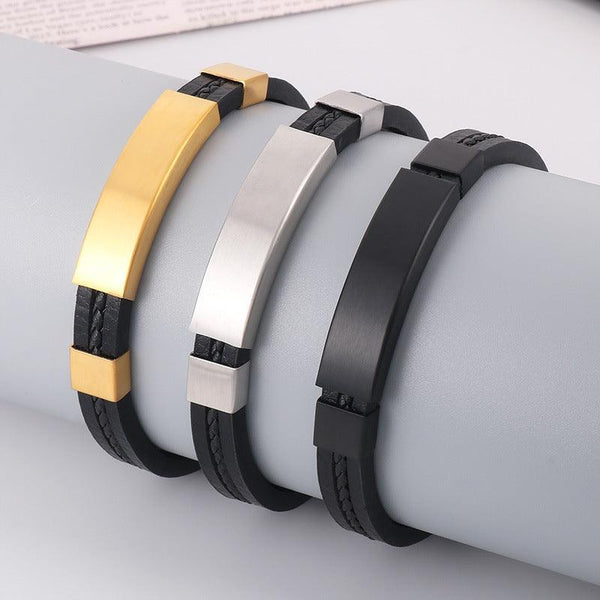 Kalen Leather Stainless Steel ID Blank Bracelet For Men - kalen