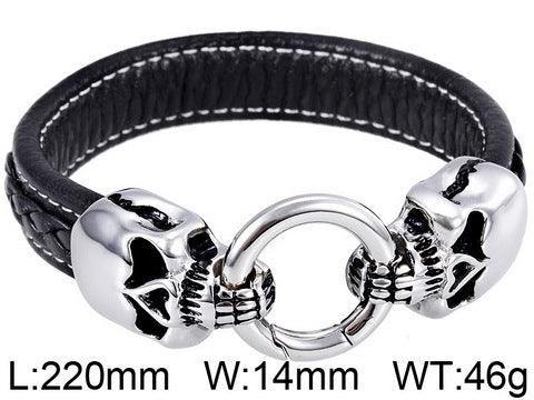 Kalen Leather Stainless Steel SKull Charm Bracelet For Men - kalen