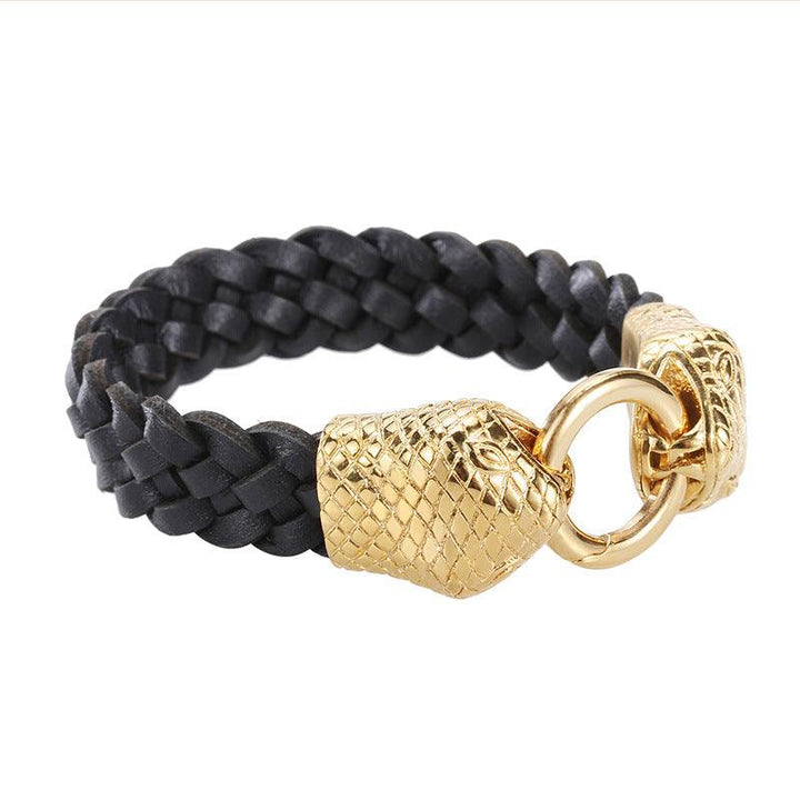 Kalen Leather Stainless Steel Snake Animal Charm Bracelet For Men - kalen