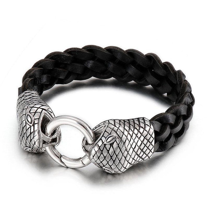 Kalen Leather Stainless Steel Snake Animal Charm Bracelet For Men - kalen