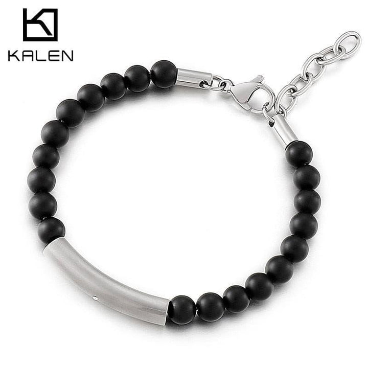 Kalen Lucky Men&amp;#39;s Bracelet Stainless Steel Energy Bead Bracelets Accessories Gift Adjustable.