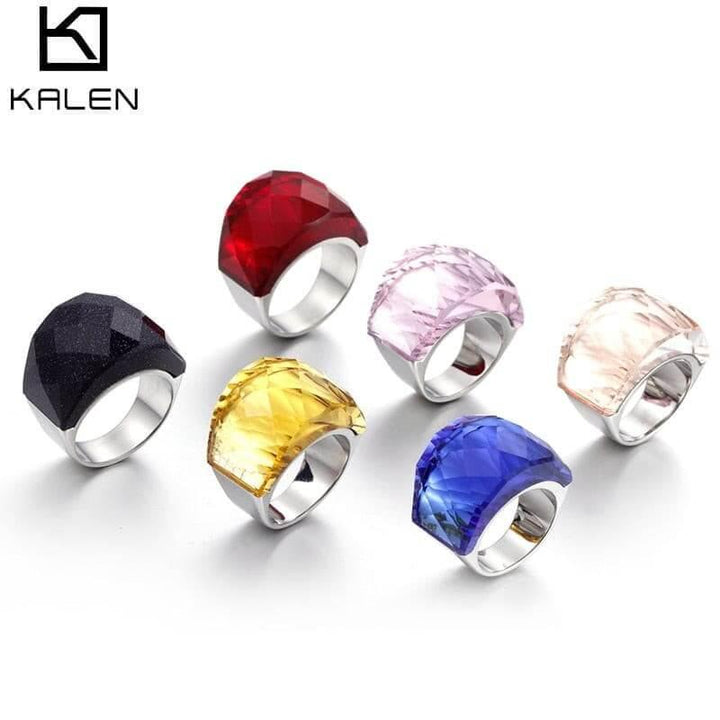 Kalen Luxury Bohemia Crystal Women Wedding Rings Gold Stainless Steel Colorful Stone Finger Rings For Party Engagement Jewelry.