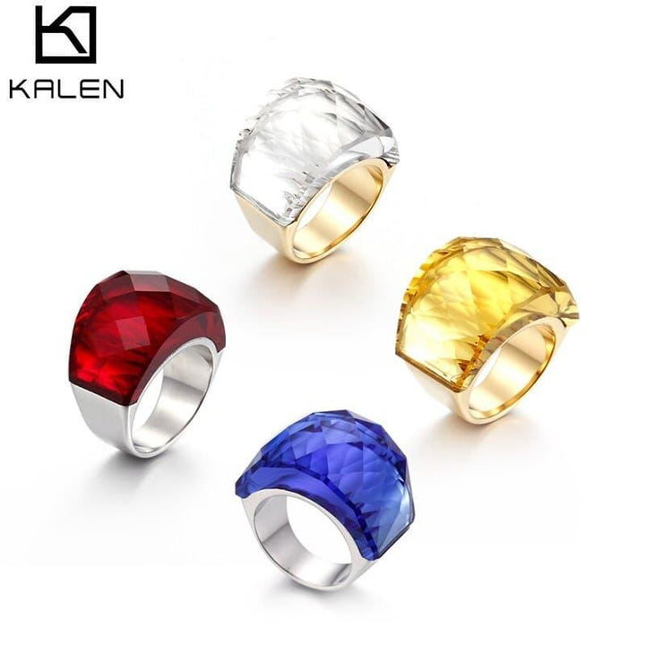 Kalen Luxury Bohemia Crystal Women Wedding Rings Gold Stainless Steel Colorful Stone Finger Rings For Party Engagement Jewelry.