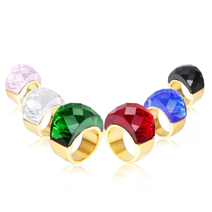 Kalen Luxury Bohemia Crystal Women Wedding Rings Gold Stainless Steel Colorful Stone Finger Rings For Party Engagement Jewelry.