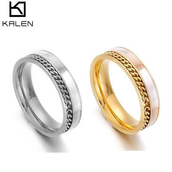 Kalen Luxury Shell Chain Rings Female Fashion Love Promise Rings Engagement Wedding Bridal Stainless Steel Rings.