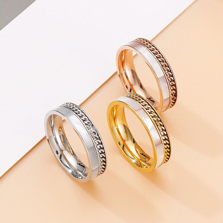 Kalen Luxury Shell Chain Rings Female Fashion Love Promise Rings Engagement Wedding Bridal Stainless Steel Rings.