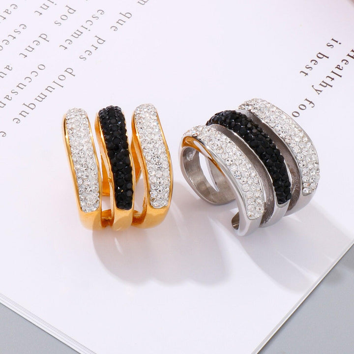 Kalen Luxury Women Ring Lines Geometry Cubic Zirconia Shiny Crystal Multi-Layered Design Jewelry For Wedding Party Dating Gift.