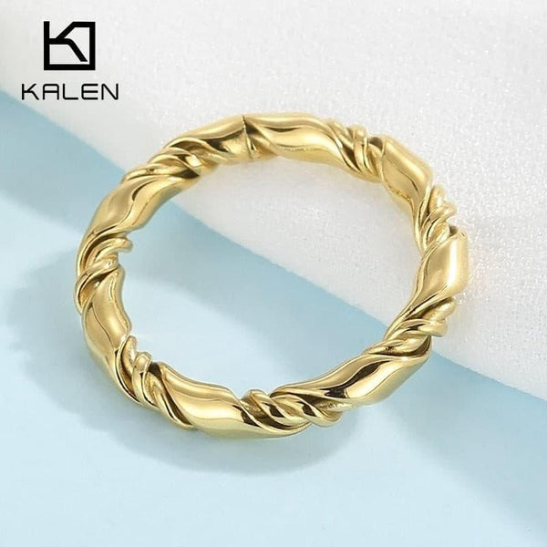 KALEN Material Elegant Ring For Women Simple Cute Stainless Steel Gold Plated Ring Jewelry Accessories.