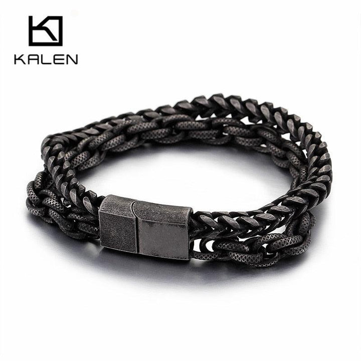 KALEN Matte 316 Stainless Steel Double Layer Link Chain Bracelets Men's Hip Hop Biker Hand Chain Bracelet Drop Shipping Jewelry.