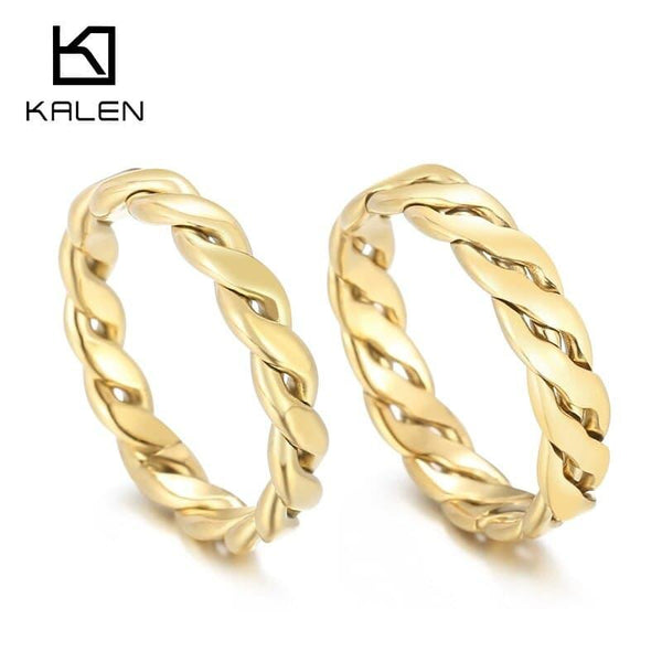 KALEN Minimalist Braided Twisted Thin Gold Rings For Lady Waterproof Stainless Steel 18K Gold Plated Girl's Ring.
