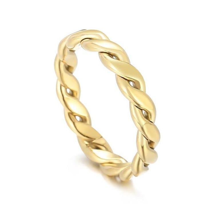 KALEN Minimalist Braided Twisted Thin Gold Rings For Lady Waterproof Stainless Steel 18K Gold Plated Girl's Ring.