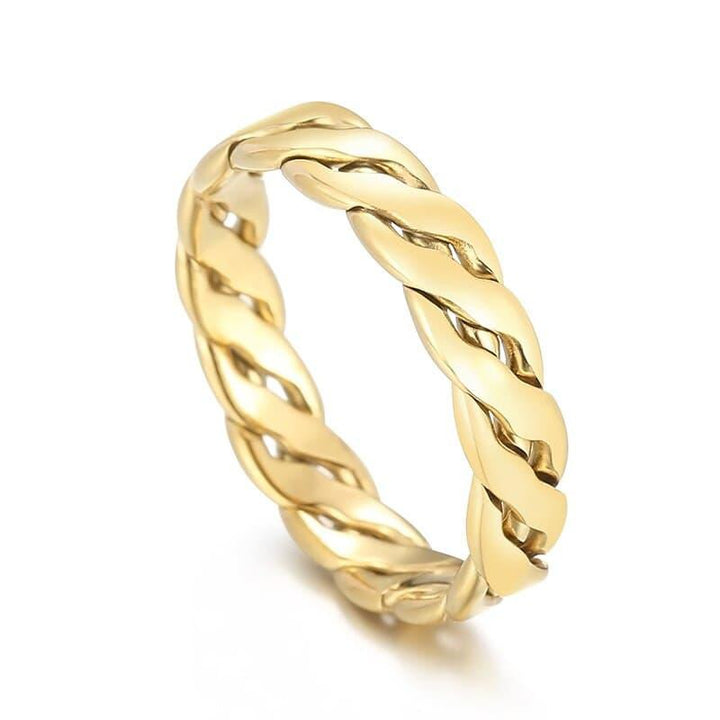 KALEN Minimalist Braided Twisted Thin Gold Rings For Lady Waterproof Stainless Steel 18K Gold Plated Girl's Ring.