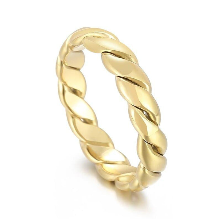 KALEN Minimalist Braided Twisted Thin Gold Rings For Lady Waterproof Stainless Steel 18K Gold Plated Girl's Ring.