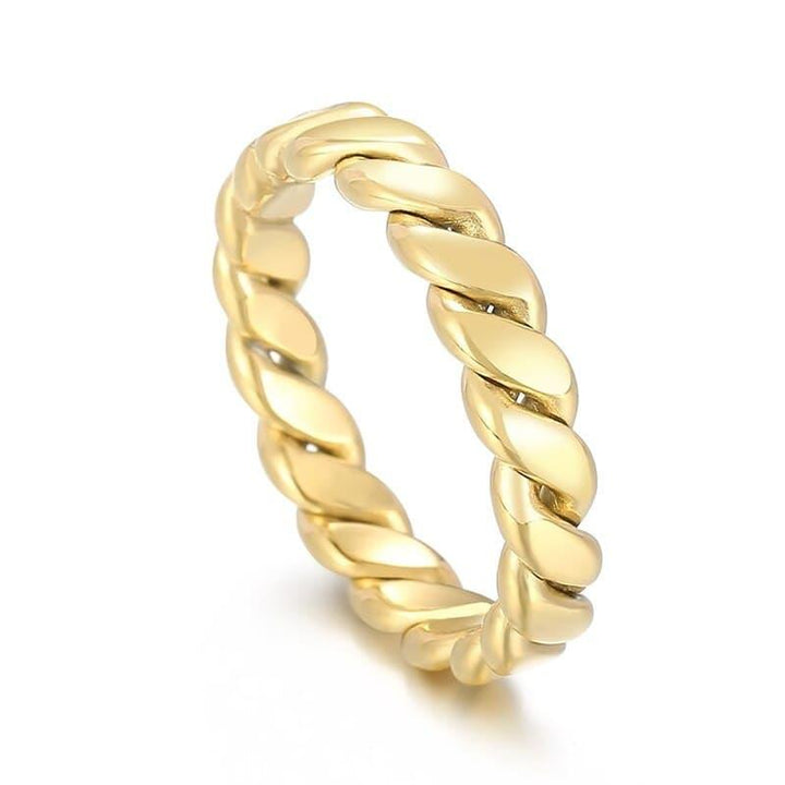 KALEN Minimalist Braided Twisted Thin Gold Rings For Lady Waterproof Stainless Steel 18K Gold Plated Girl's Ring.