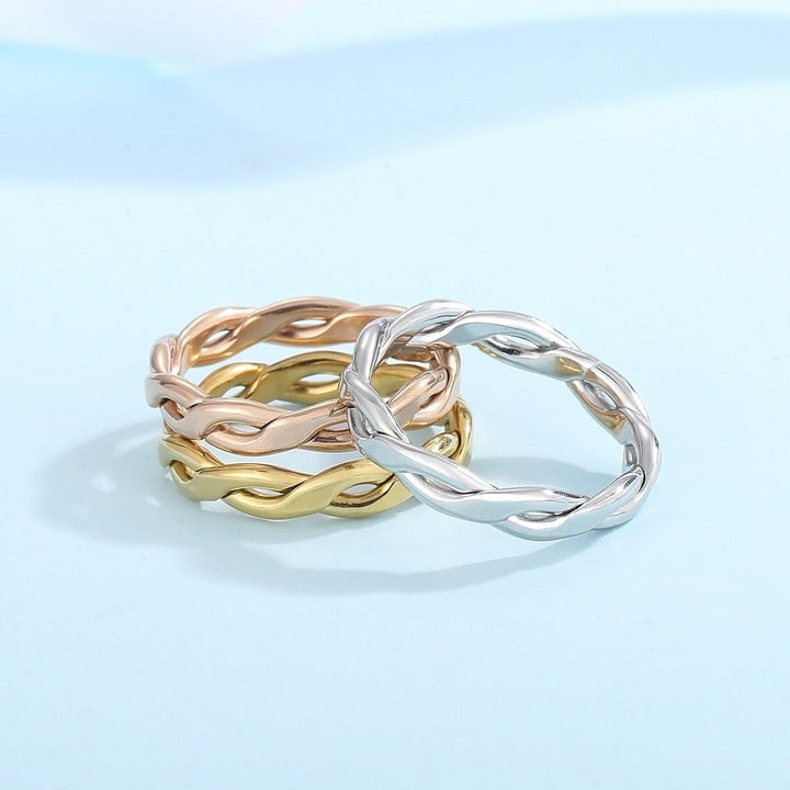 KALEN Minimalist Braided Twisted Thin Gold Rings For Lady Waterproof Stainless Steel 18K Gold Plated Girl's Ring.