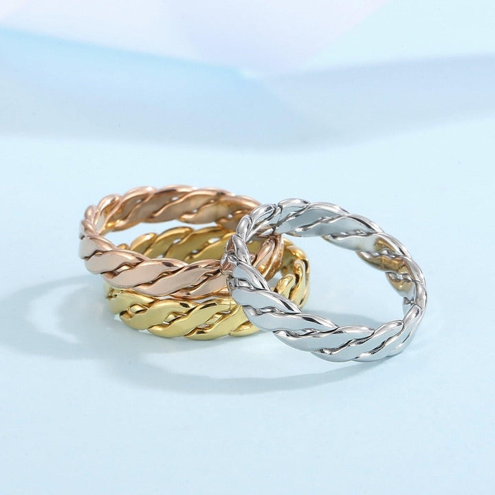 KALEN Minimalist Braided Twisted Thin Gold Rings For Lady Waterproof Stainless Steel 18K Gold Plated Girl's Ring.