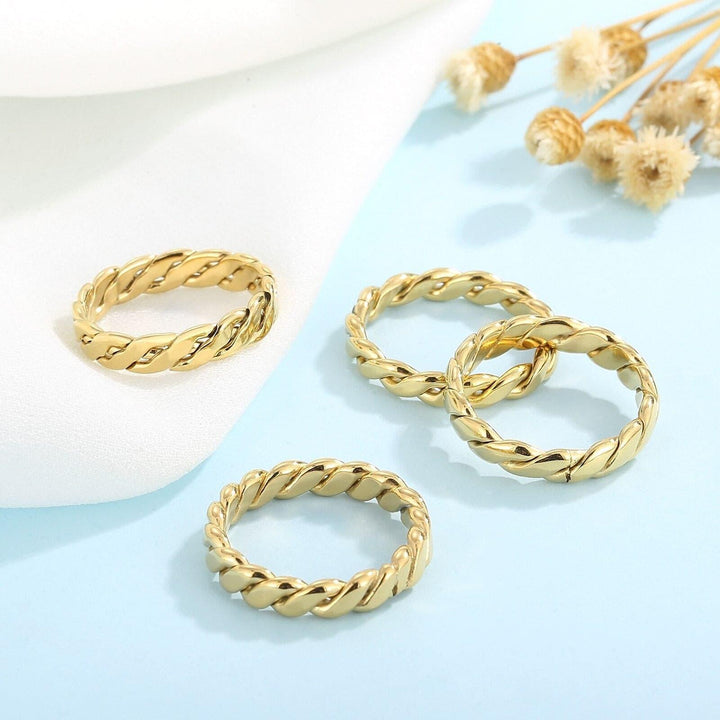 KALEN Minimalist Braided Twisted Thin Gold Rings For Lady Waterproof Stainless Steel 18K Gold Plated Girl's Ring.