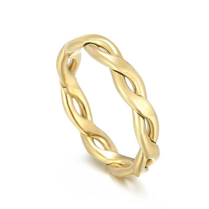 KALEN Minimalist Braided Twisted Thin Gold Rings For Lady Waterproof Stainless Steel 18K Gold Plated Girl's Ring.