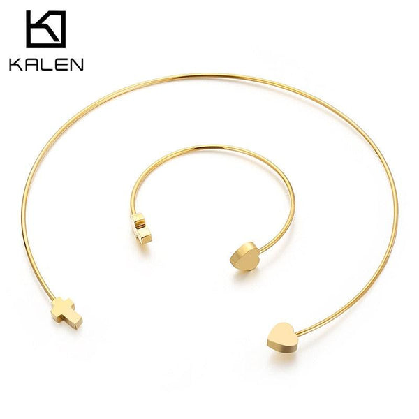 Kalen Minimalist Simple Open Cross Bangles Choker Set Fashion Adjustable Smooth Charm Torques Necklaces Mujer Jewelry Female.