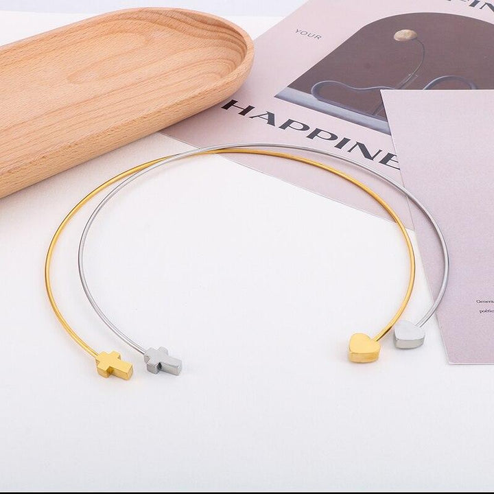 Kalen Minimalist Simple Open Cross Bangles Choker Set Fashion Adjustable Smooth Charm Torques Necklaces Mujer Jewelry Female.