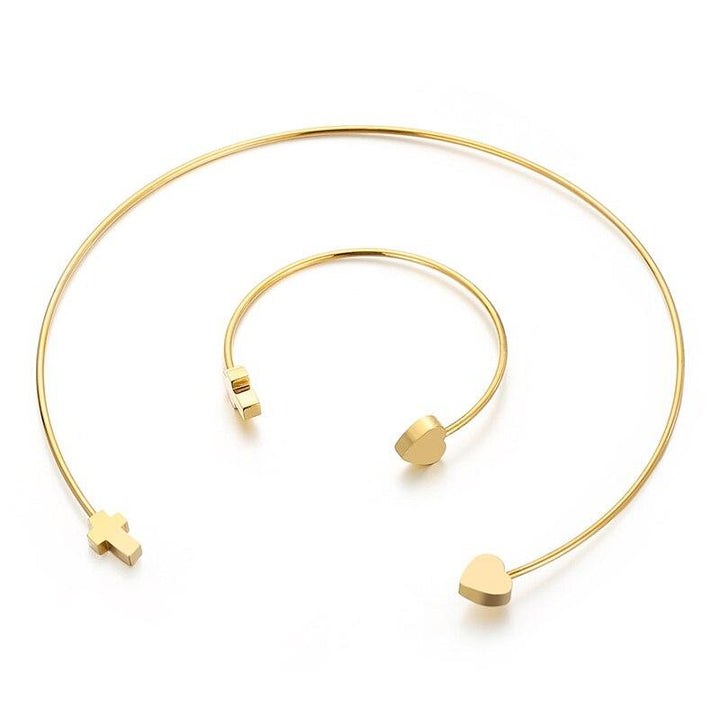 Kalen Minimalist Simple Open Cross Bangles Choker Set Fashion Adjustable Smooth Charm Torques Necklaces Mujer Jewelry Female.