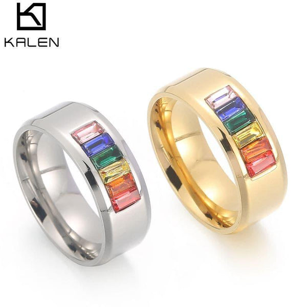Kalen Minimalist Stainless Steel Rings Fashion Simple Vintage Gemstone Ring Party Jewelry Gifts for Women.