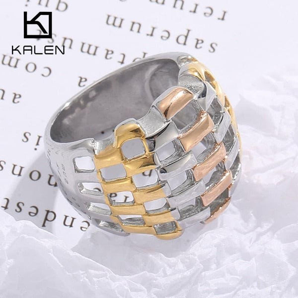 KALEN Mixed Color Vintage Layered Women's Rings Grid Openwork Ring Finger Rings For Women Party Jewelry Gift.